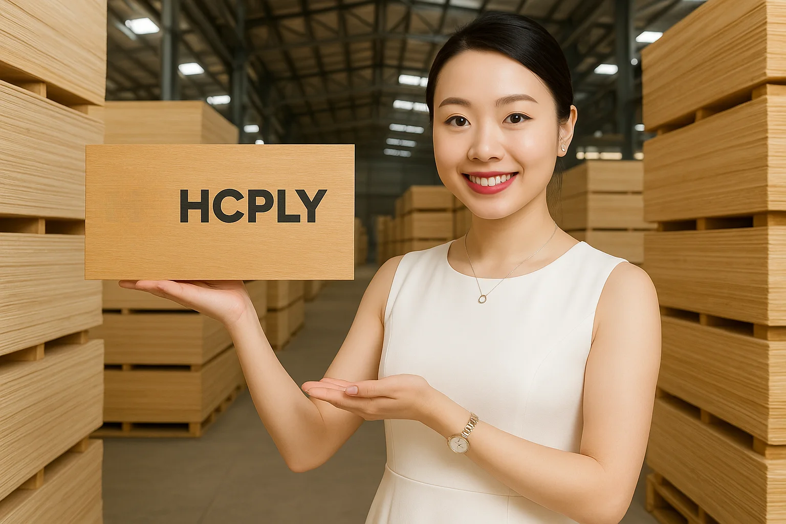 HCPLY quality certified plywood sample at Vietnam factory warehouse