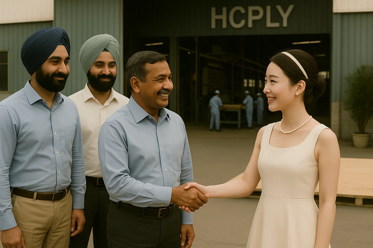 HCPLY export manager meeting international plywood buyers at factory