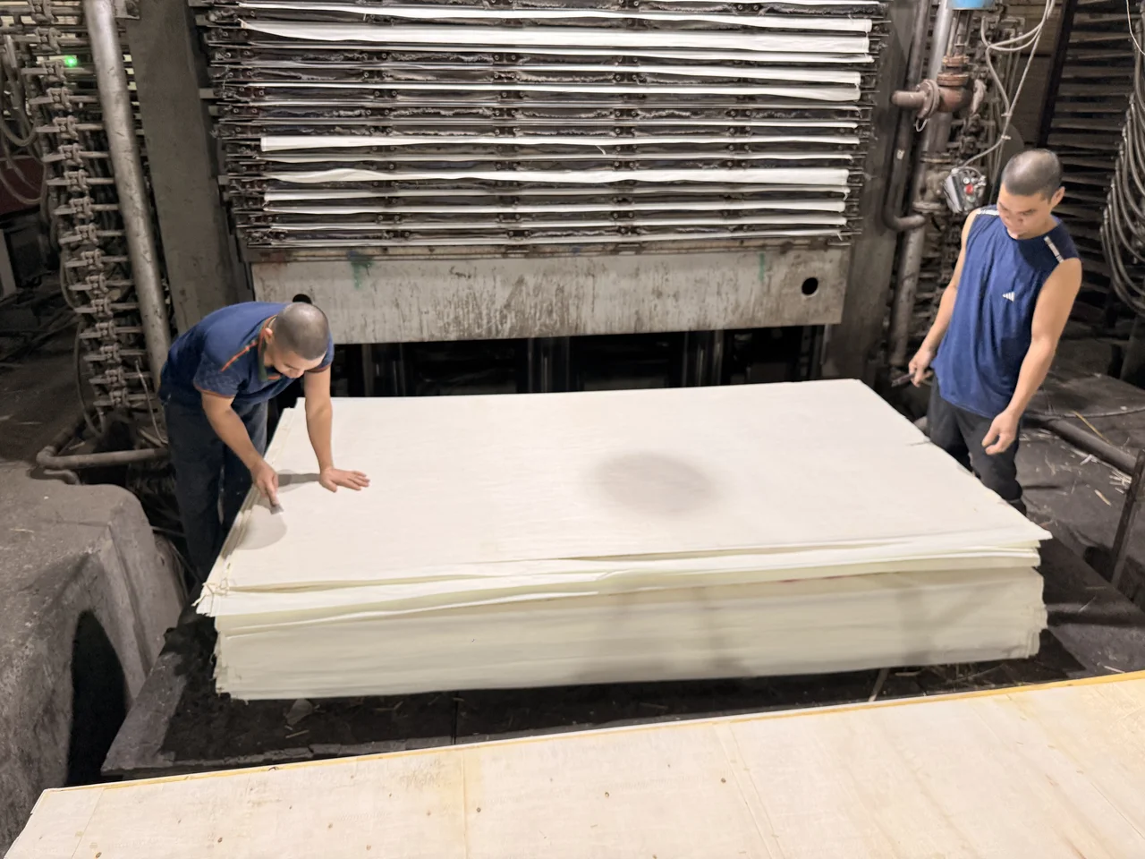 Plywood sanding line — calibration to ±0.3mm thickness tolerance at Vietnam export factory HCPLY