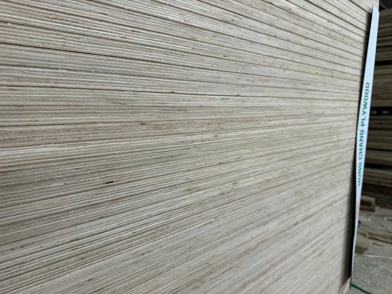 Quality inspection of plywood edge and core layering at HCPLY Vietnam factory