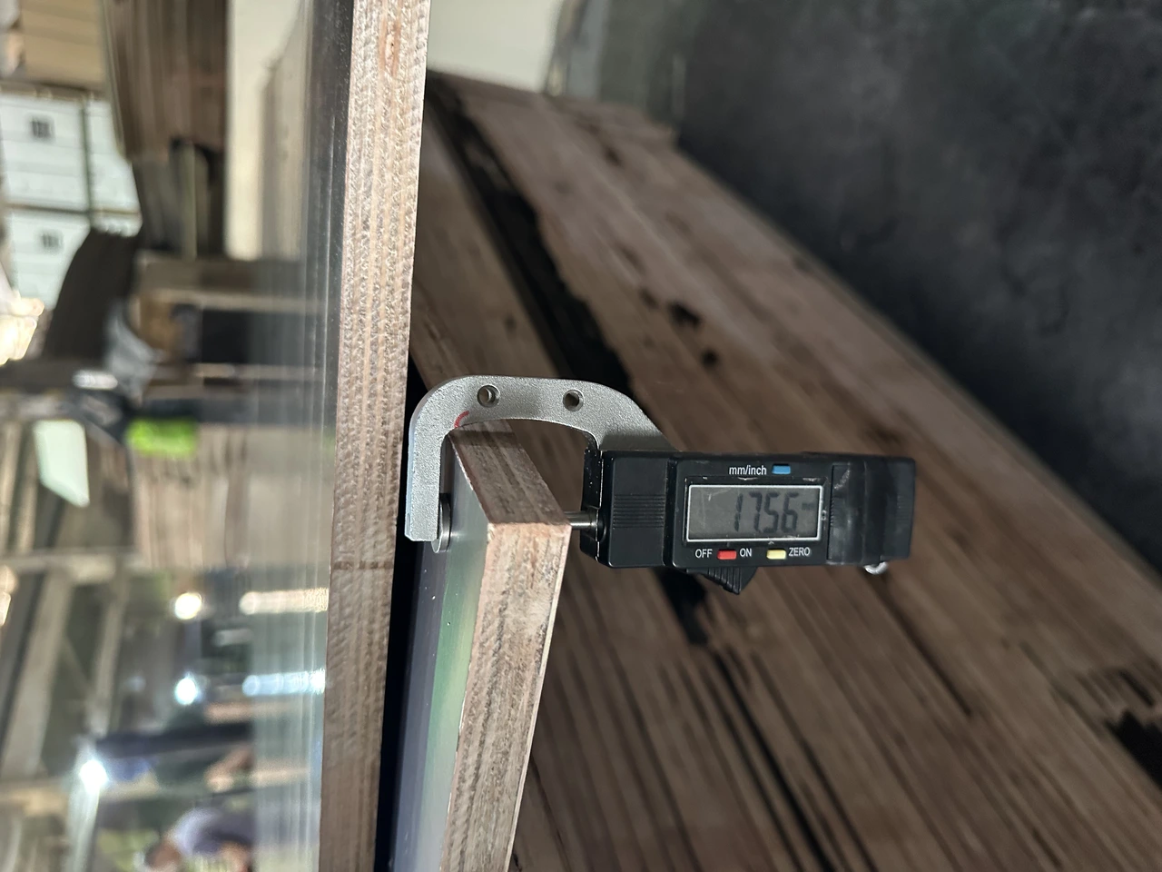 Quality inspection of plywood thickness at Vietnam HCPLY factory