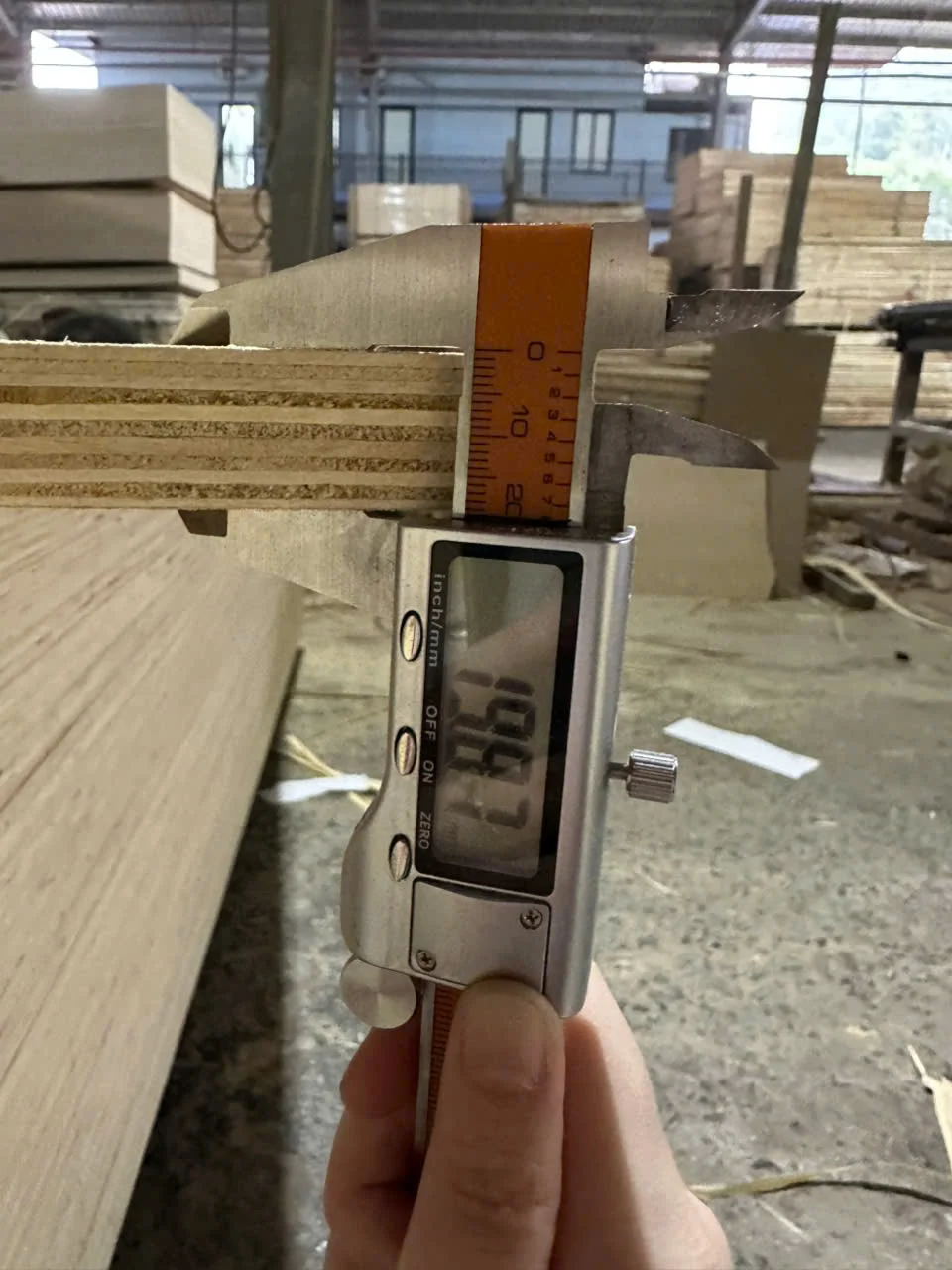 Vietnam calibrated plywood thickness inspection with digital caliper HCPLY factory quality control