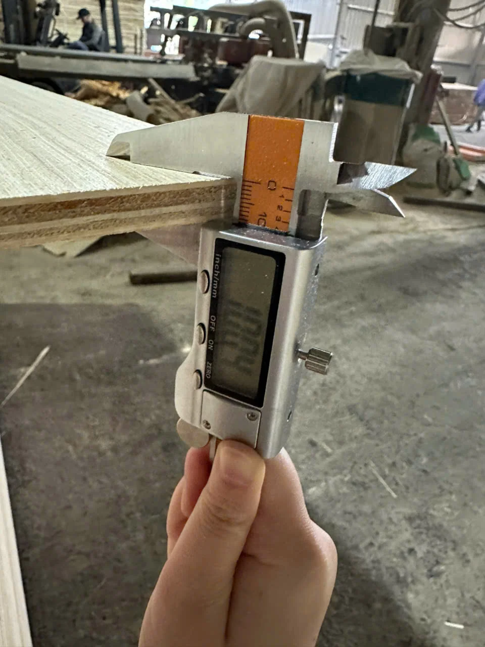 QC thickness measurement furniture plywood inspection quality control Vietnam