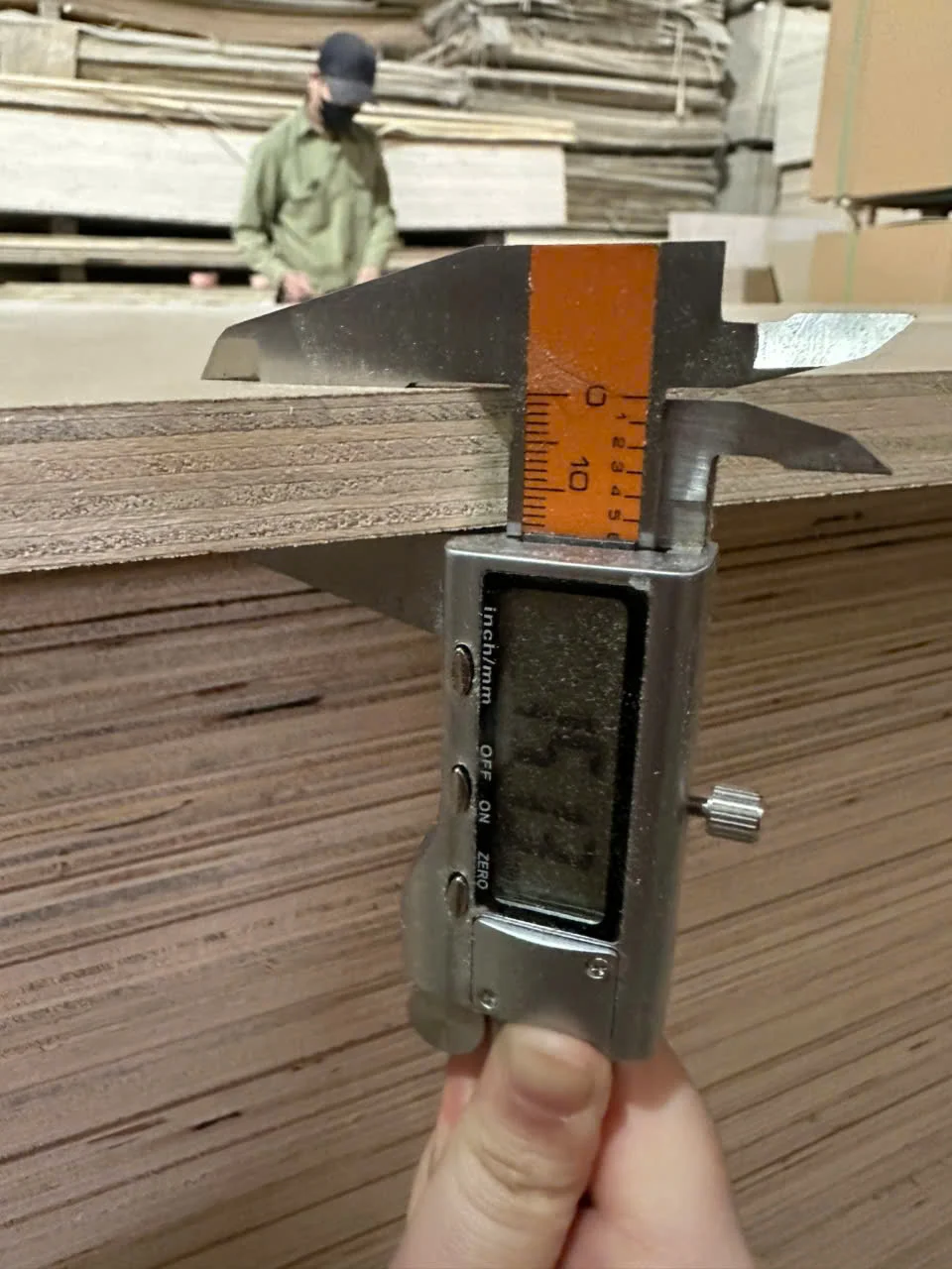 HCPLY quality control thickness measurement plywood factory inspection